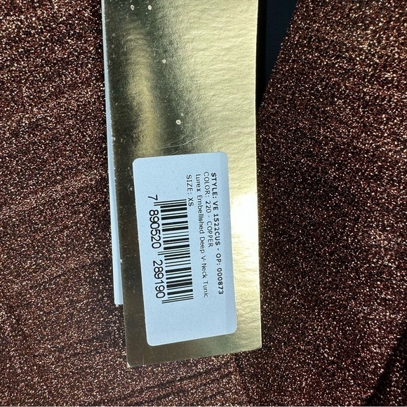 PatBo Lurex Embellished Deep V Neck Tunic Mini Dress Size XS Copper - Picture 12 of 15